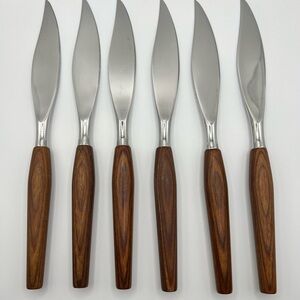Vintage Mode Danish Sheffield England wooden handle steak knives stainless steel